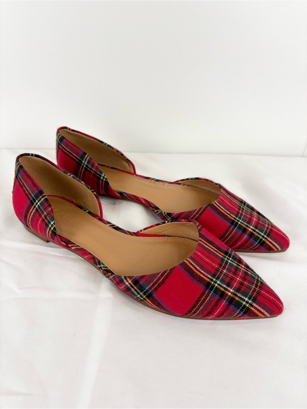 J. Crew Factory Red Tartan Plaid Slip-On Pointed Toe D'Orsay Flats 9 Christmas